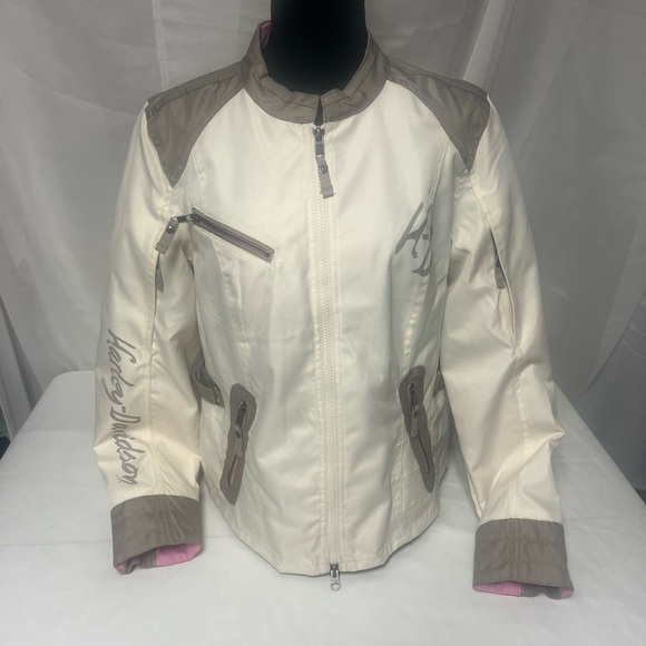 Harley-Davidson Jackets & Blazers - Harley-Davidson Women's Cream and Pink Large Riding Jacket Lighweight